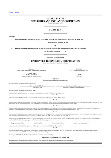 Miniature Carpenter Technology 10-K Rapport annuel 2014