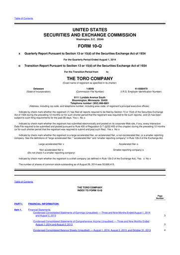 Thumbnail The Toro Company
 10-Q Quarterly Report FY2014 