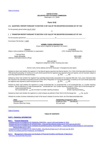 Thumbnail Hormel Foods 10-Q Quarterly Report FY2014 