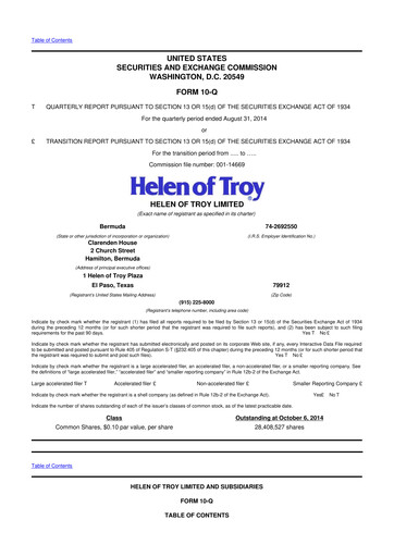 Thumbnail Helen of Troy 10-Q Quarterly Report FY2015 