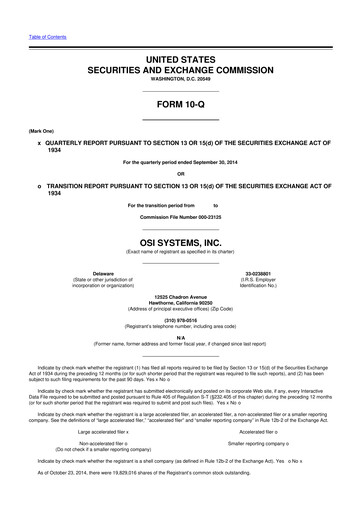 Miniature OSI Systems
 10-Q Rapport trimestriel 2015 