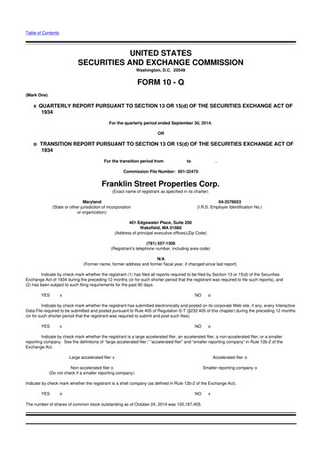 Miniature Franklin Street Properties 10-Q Rapport trimestriel  