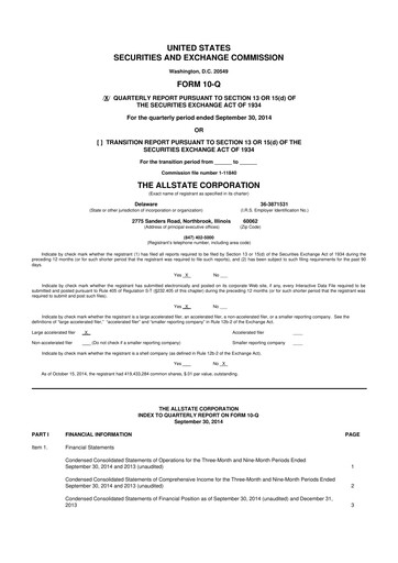 Thumbnail Allstate 10-Q Quarterly Report FY2014 