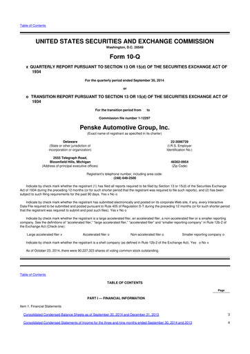 Thumbnail Penske Automotive Group 10-Q Quarterly Report FY2014 