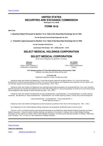 Miniature Select Medical Holdings 10-Q Rapport trimestriel 2014 
