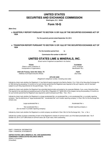 Thumbnail United States Lime & Minerals  10-Q Quarterly Report FY2014 