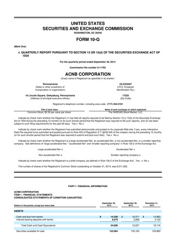 Thumbnail ACNB Corporation
 10-Q Quarterly Report FY2014 
