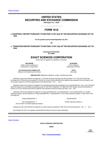 Vorschaubild Exact Sciences 10-Q Quartalsbericht 2014 