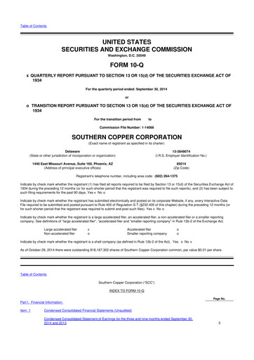 Thumbnail Southern Copper 10-Q Quarterly Report FY2014 