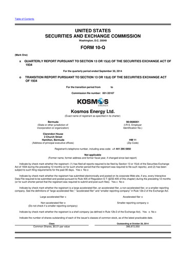 Miniature Kosmos Energy 10-Q Rapport trimestriel 2014 
