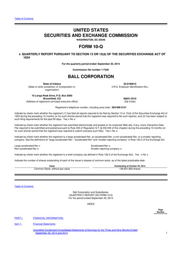 Thumbnail Ball Corporation
 10-Q Quarterly Report FY2014 
