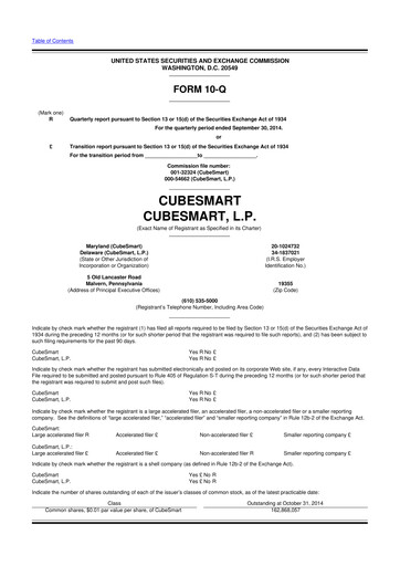 Thumbnail CubeSmart
 10-Q Quarterly Report FY2014 