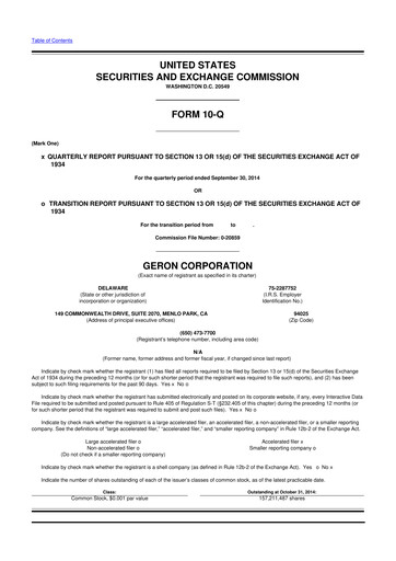 Thumbnail Geron 10-Q Quarterly Report FY2014 