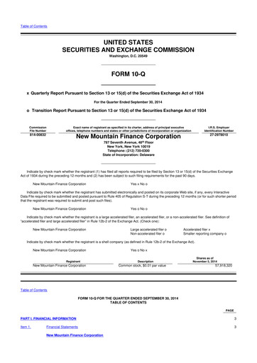 Miniature New Mountain Finance Corporation 10-Q Rapport trimestriel  