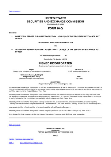 Thumbnail Insmed 10-Q Quarterly Report FY2014 