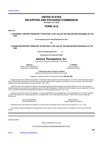 Thumbnail Amicus Therapeutics
 10-Q Quarterly Report FY2014 