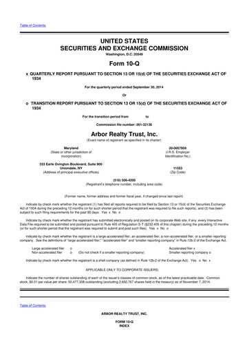 Thumbnail Arbor Realty Trust
 10-Q Quarterly Report FY2014 