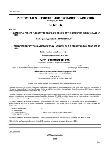 Vorschaubild UFP Technologies
 10-Q Quartalsbericht 2014 