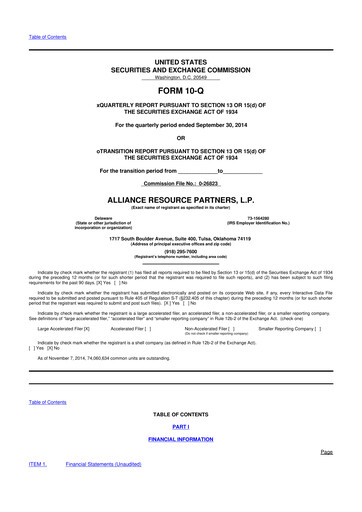 Miniature Alliance Resource Partners 10-Q Rapport trimestriel  