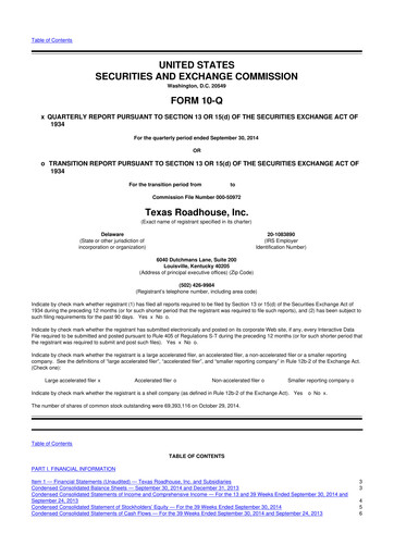 Thumbnail Texas Roadhouse
 10-Q Quarterly Report FY2014 