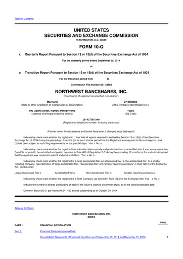 Thumbnail Northwest Bancshares
 10-Q Quarterly Report FY2014 