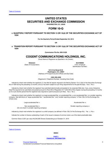 Thumbnail Cogent Communications
 10-Q Quarterly Report FY2014 