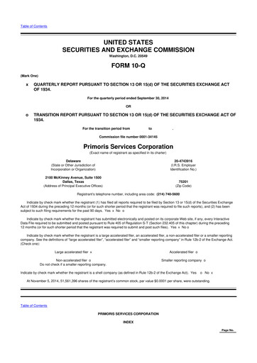 Thumbnail Primoris Services Corporation
 10-Q Quarterly Report FY2014 