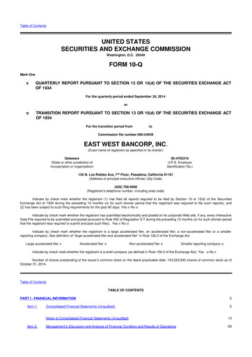 Thumbnail East West Bancorp
 10-Q Quarterly Report FY2014 