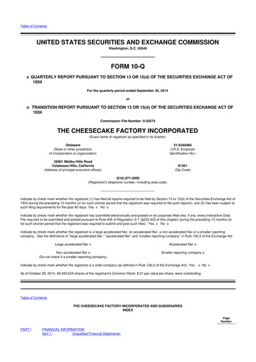 Thumbnail The Cheesecake Factory
 10-Q Quarterly Report FY2014 