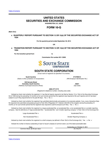 Thumbnail South State Corp 10-Q Quarterly Report FY2014 