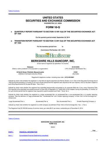Thumbnail Berkshire Hills Bancorp 10-Q Quarterly Report FY2014 