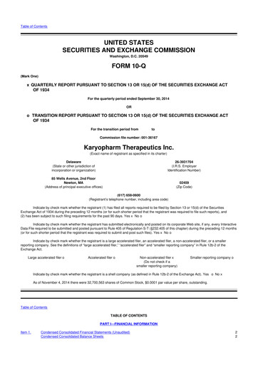Thumbnail Karyopharm Therapeutics
 10-Q Quarterly Report FY2014 