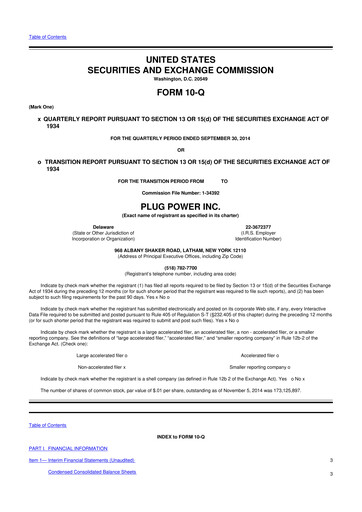 Thumbnail Plug Power 10-Q Quarterly Report FY 
