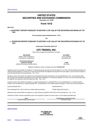 Thumbnail Citi Trends, Inc. 10-Q Quarterly Report FY 