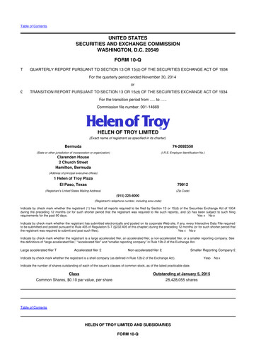 Thumbnail Helen of Troy 10-Q Quarterly Report FY2015 