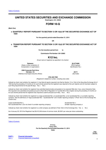 Miniature Stride (K12 Education)
 10-Q Rapport trimestriel 2015 