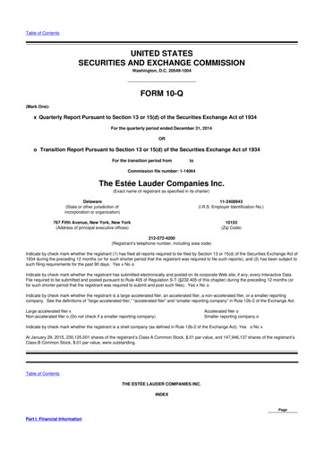 Thumbnail Estee Lauder 10-Q Quarterly Report FY2015 