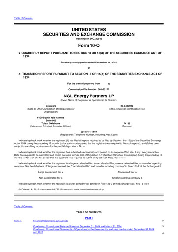 Miniature NGL Energy Partners
 10-Q Rapport trimestriel 2015 