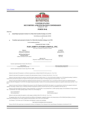 Thumbnail Papa John's Pizza
 10-K Annual Report 2014