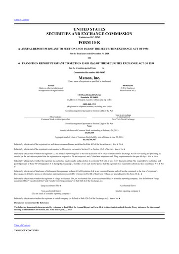 Thumbnail Matson 10-K Annual Report 2014