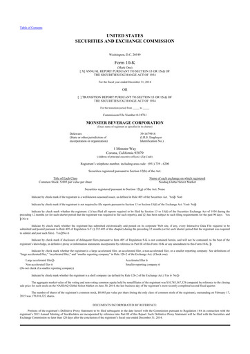 Thumbnail Monster Beverage 10-K Annual Report 2014