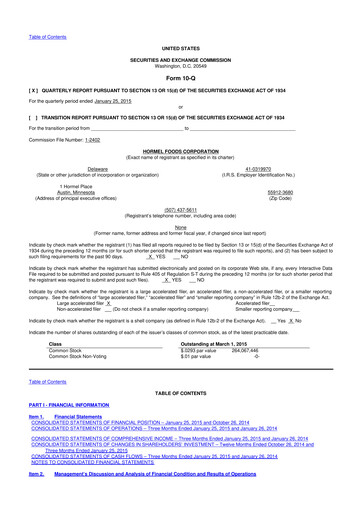 Thumbnail Hormel Foods 10-Q Quarterly Report FY2015 