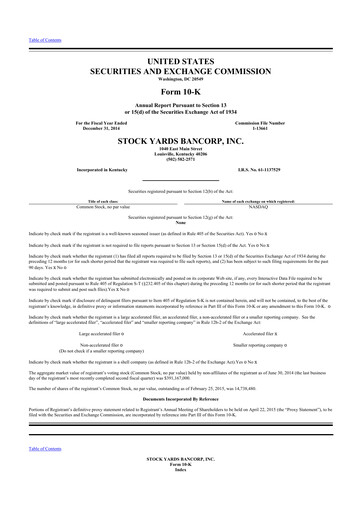 Thumbnail Stock Yards Bancorp 10-K Annual Report 2014