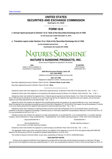 Vorschaubild Nature's Sunshine Products 10-K Jahresbericht 2014