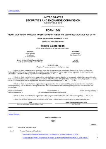 Thumbnail Masco 10-Q Quarterly Report FY2015 