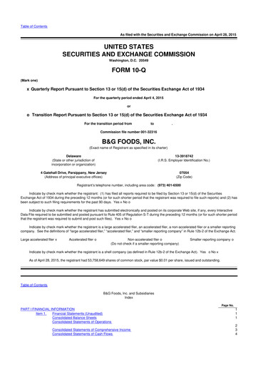 Miniature B&G Foods

 10-Q Rapport trimestriel 2015 