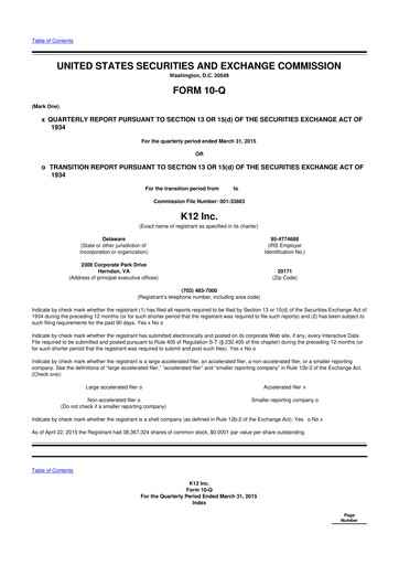 Miniature Stride (K12 Education)
 10-Q Rapport trimestriel 2015 