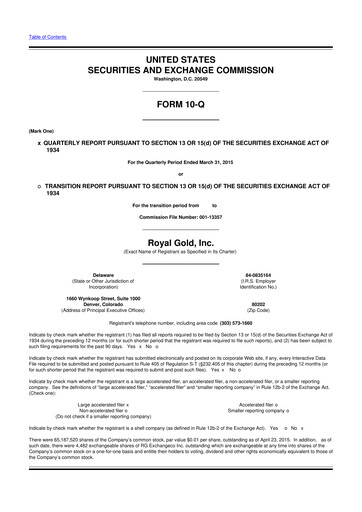 Thumbnail Royal Gold
 10-Q Quarterly Report FY2015 