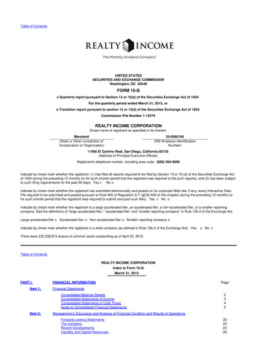 Vorschaubild Realty Income 10-Q Quartalsbericht 2015 