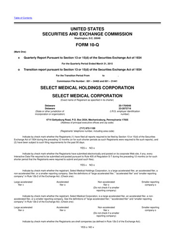 Miniature Select Medical Holdings 10-Q Rapport trimestriel 2015 